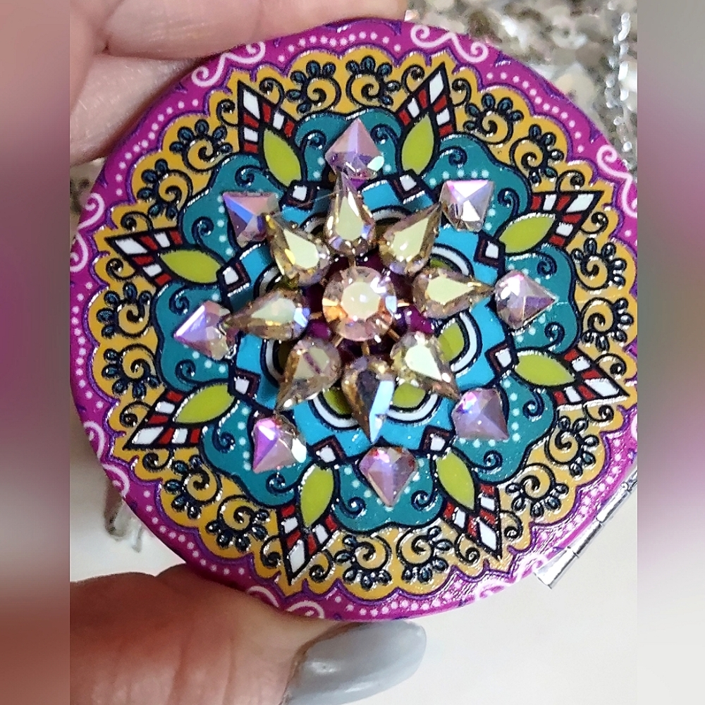 Mandala Design Jeweled Compact Mirror